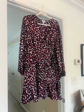 Women’s navy Polka Dot V-Neck Long Sleeve Dress - Pink & Cream Dots